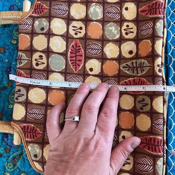 Vintage Boho Fossil Purse with Wood/Wicker Handles and Leaf Pattern - Picture 12 of 14